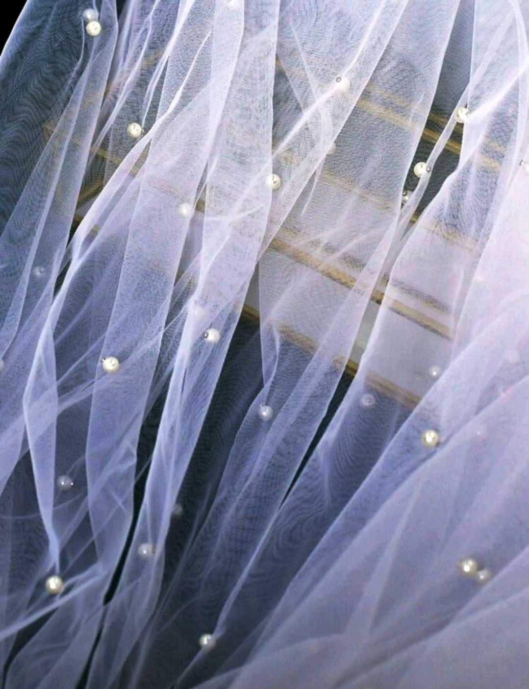 Pearl Decor Bridal Veil, Pearl Embellished Veil 1 Tier