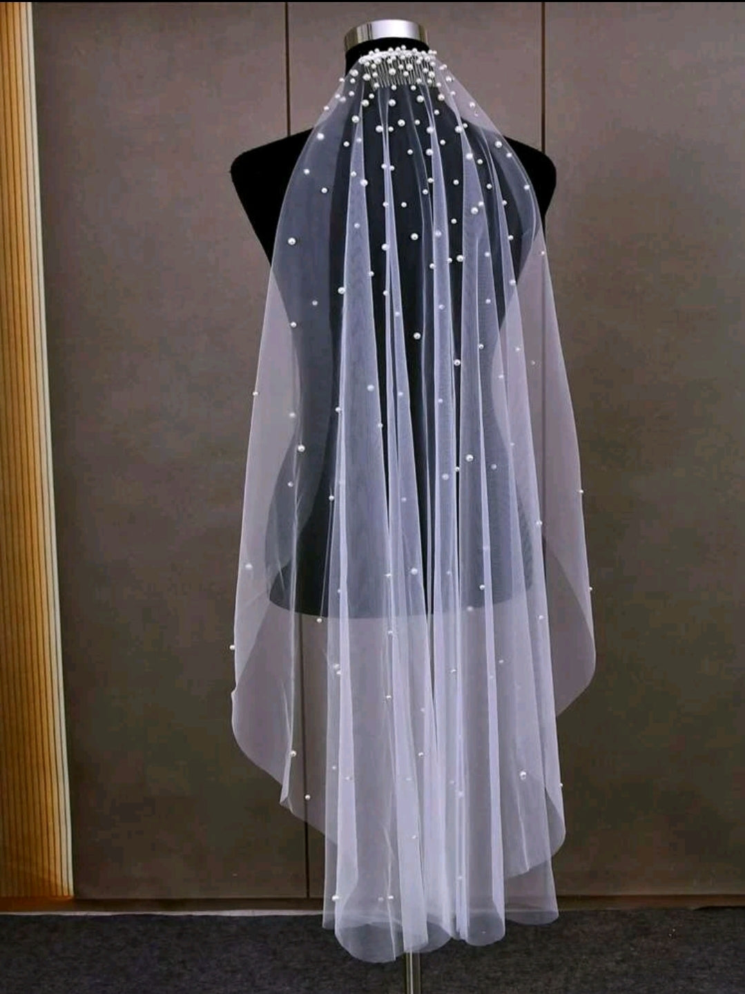 White Faux Pearl Embellished Wedding Bridal Veil