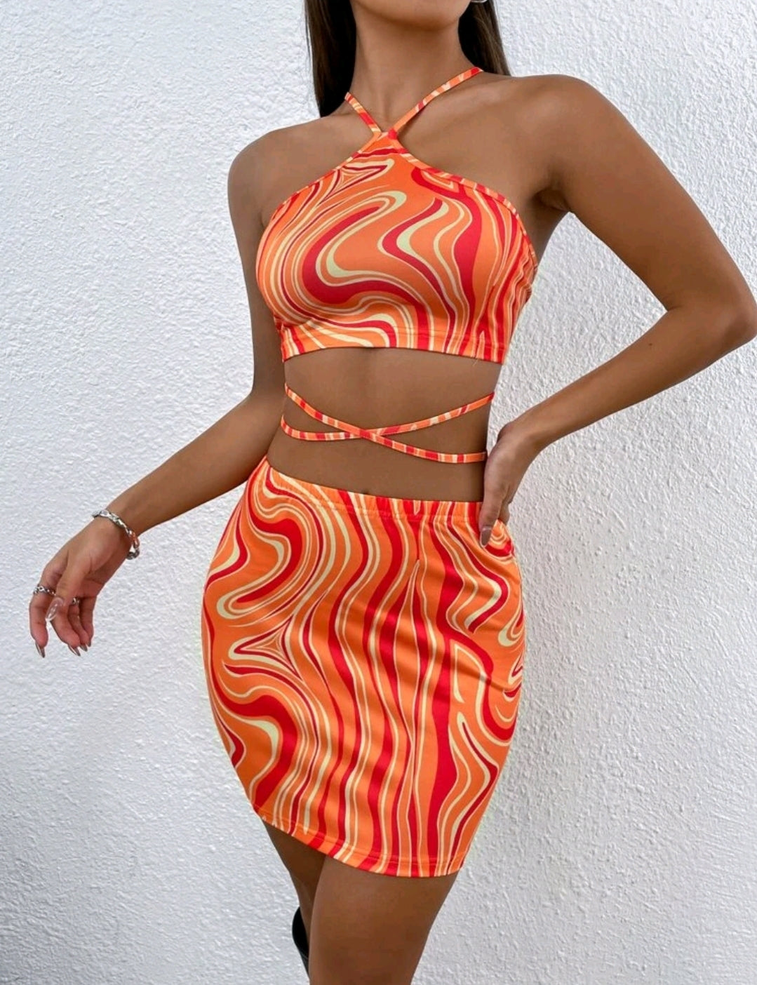 Orange Wavy 2 Piece Co-Ord Set