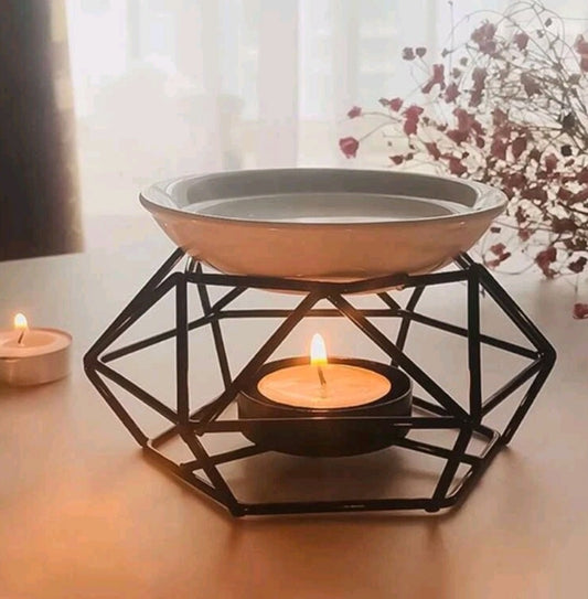 Black Geometric metal Wax melts burner, metal wax melt burner, tea light burner