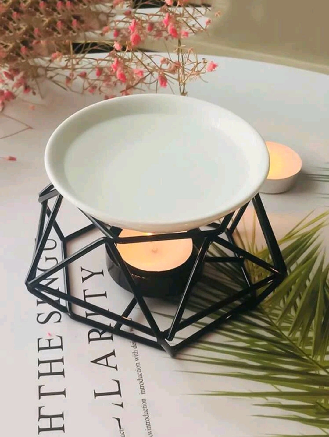 Black Geometric metal Wax melts burner, metal wax melt burner, tea light burner