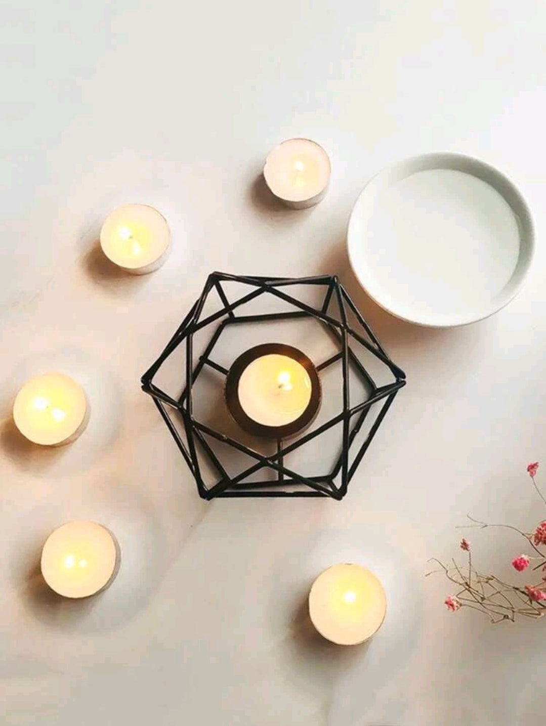 Black Geometric metal Wax melts burner, metal wax melt burner, tea light burner