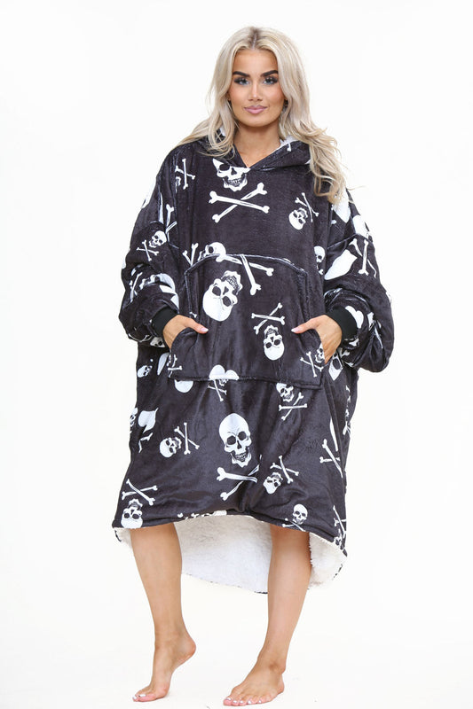 Skull Oodie Style Fleece Oversized Blanket Hoodie - Adults