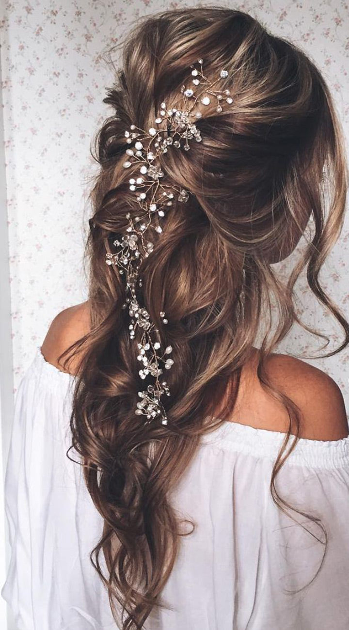 Pearl & Crystal Silver Wedding Bridal Hair Vine