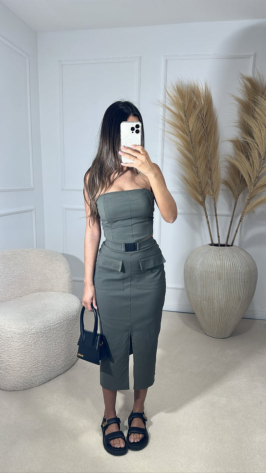 Khaki Cargo Midi Dress