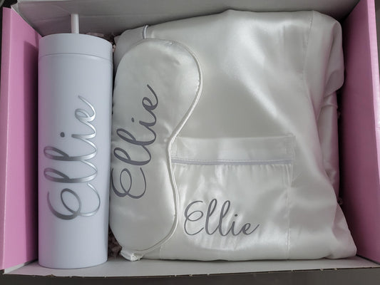 White Personalised Satin Short Pyjama Set Gift Box