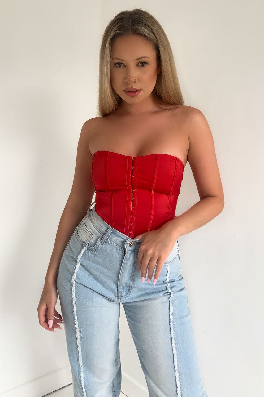 Red Satin Corset Crop Top