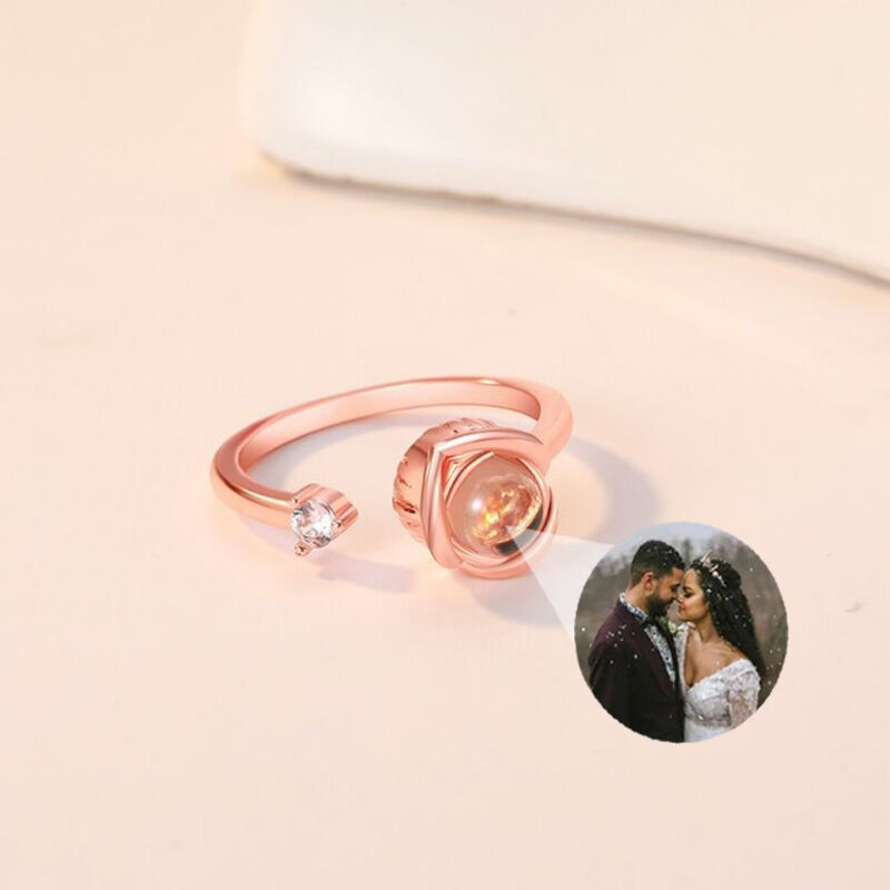 Personalised Photo Projection Heart of Rose Ring