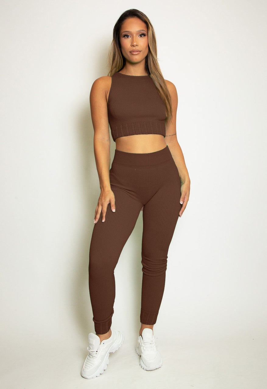 Ribbed Cropped Top And Leggings Set