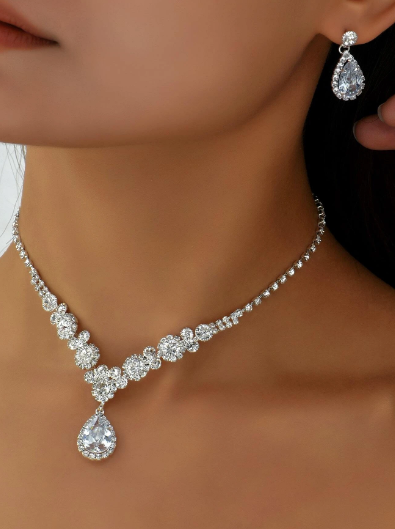 Water Drop Crystal Necklace & Earrings Bridal Set