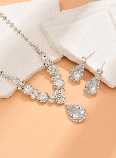 Water Drop Crystal Necklace & Earrings Bridal Set