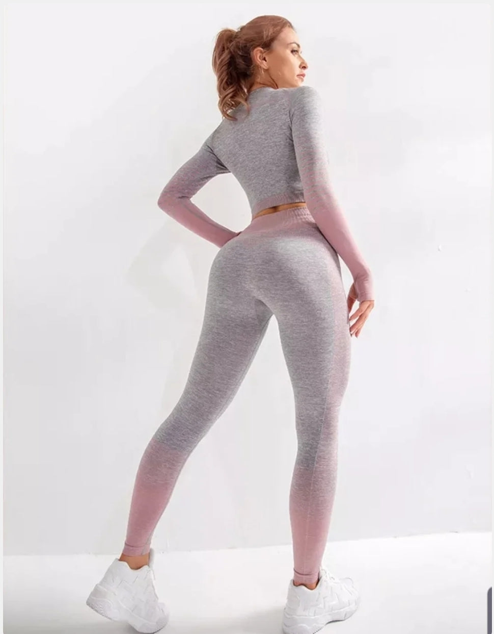 Gym Bunny Long Sleeved Grey & Pink Ombre 2 Piece Set