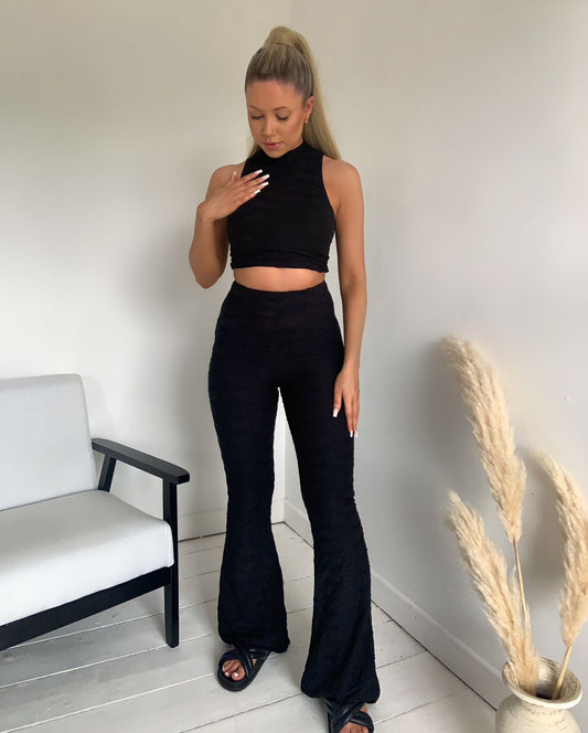 Black High Neck Flared Co-Ord Set